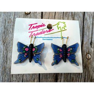 Vintage Hand Painted 1980s Butterfly Earrings NOS